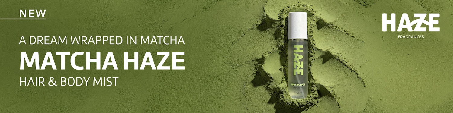 Descubre la nueva bruma para cabello y cuerpo Matcha Haze de Haze Fragrances, una fragancia fresca y envolvente inspirada en el té matcha.