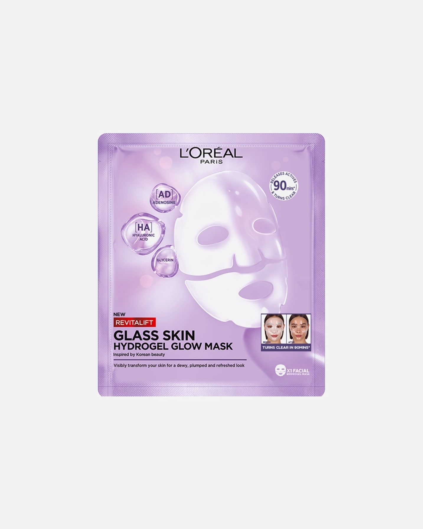 Mascarilla antienvejecimiento para Unisex L’Oréal Paris Revitalift Filler Glass Skin Hidrogel 1 Pieza