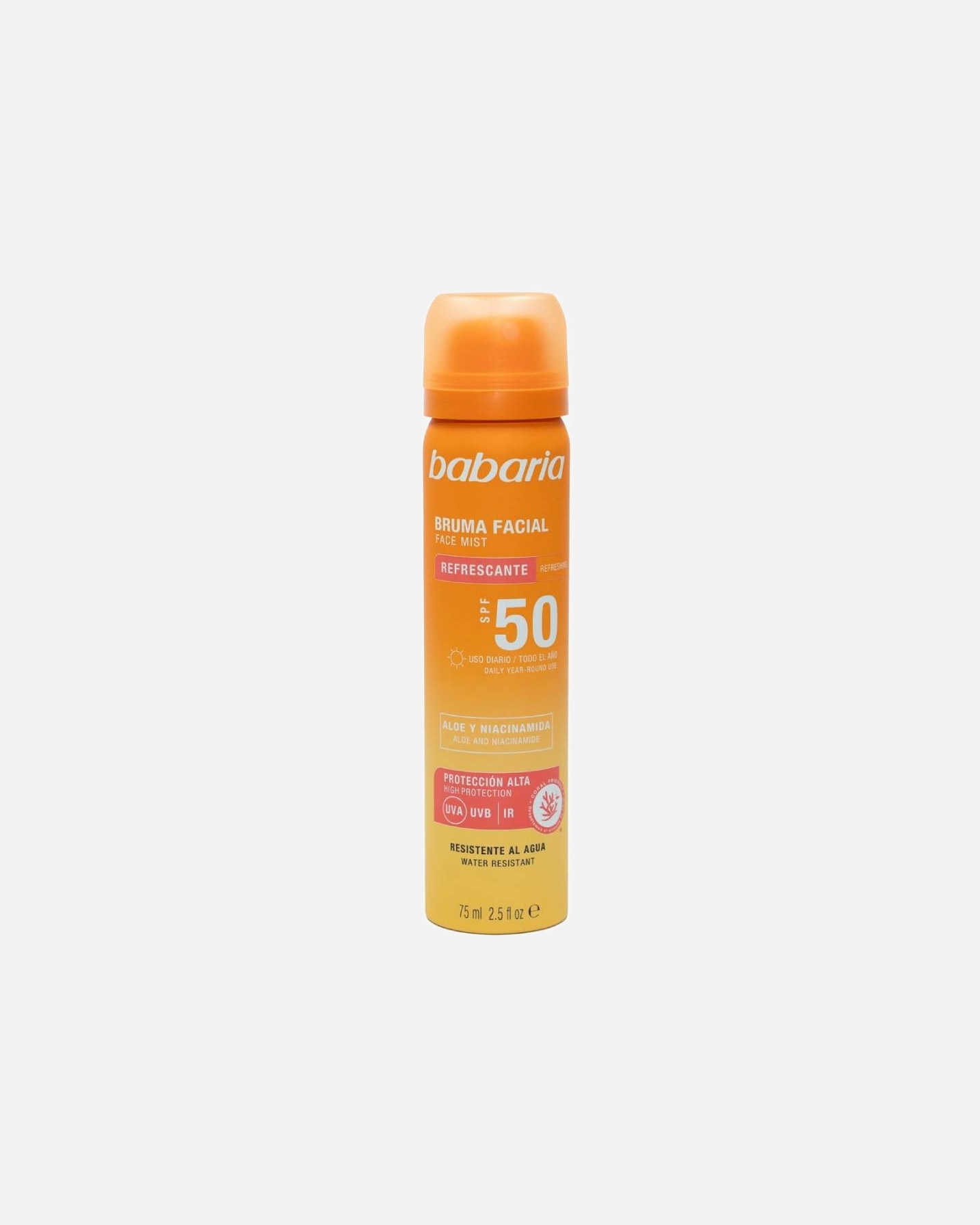 Spray solar para Unisex Babaria Bruma Facial Refrescante SPF50 75 ml