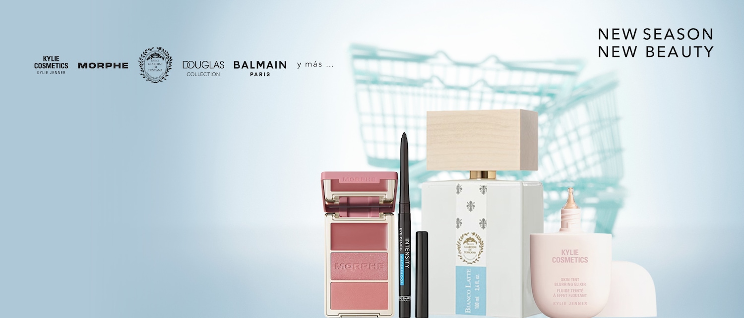 Descubre las últimas novedades en belleza con productos de Kylie Cosmetics, Morphe, Douglas Collection y Balmain, que incluyen una paleta de rubores, un delineador de ojos, una fragancia y una base de maquillaje.