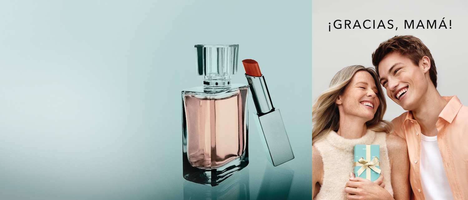 Agradece a mamá con un elegante frasco de perfume y un labial rojo brillante, un regalo perfecto para celebrar su día especial.