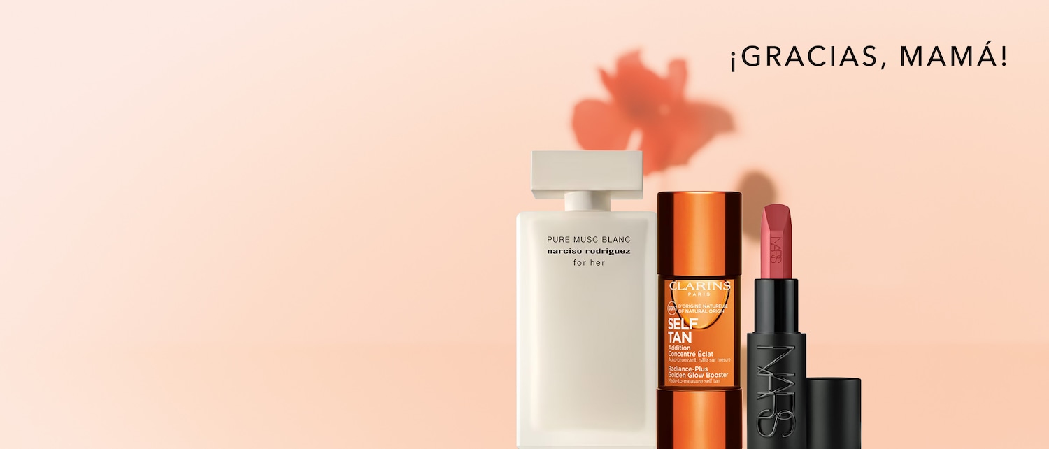 Agradece a mamá con Pure Musc Blanc de Narciso Rodriguez, Clarins Self Tan y labial NARS, una selección de belleza para celebrar su día. ¡Gracias, Mamá!