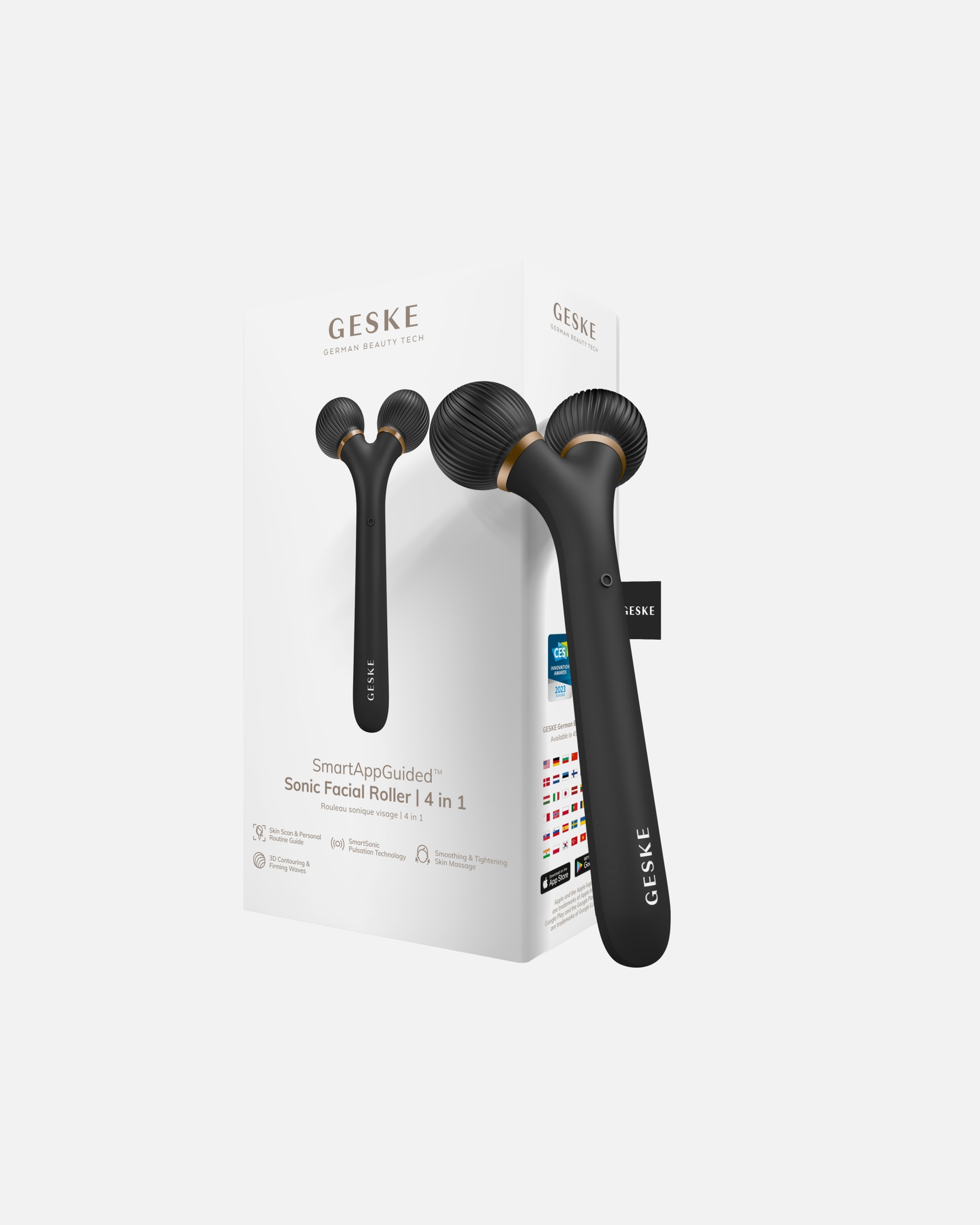 Dispositivo de masaje facial eléctrico para Unisex GESKE SmartAppGuided™ Rodillo facial sónico 4 en 1 1 Pieza