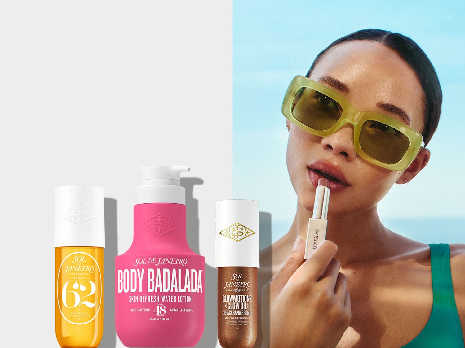 Descubre el encanto de Sol de Janeiro con el perfume Cheirosa '62, la loción refrescante Body Badalada y el aceite iluminador Copacabana Bronze, para una piel radiante y un aroma irresistible.