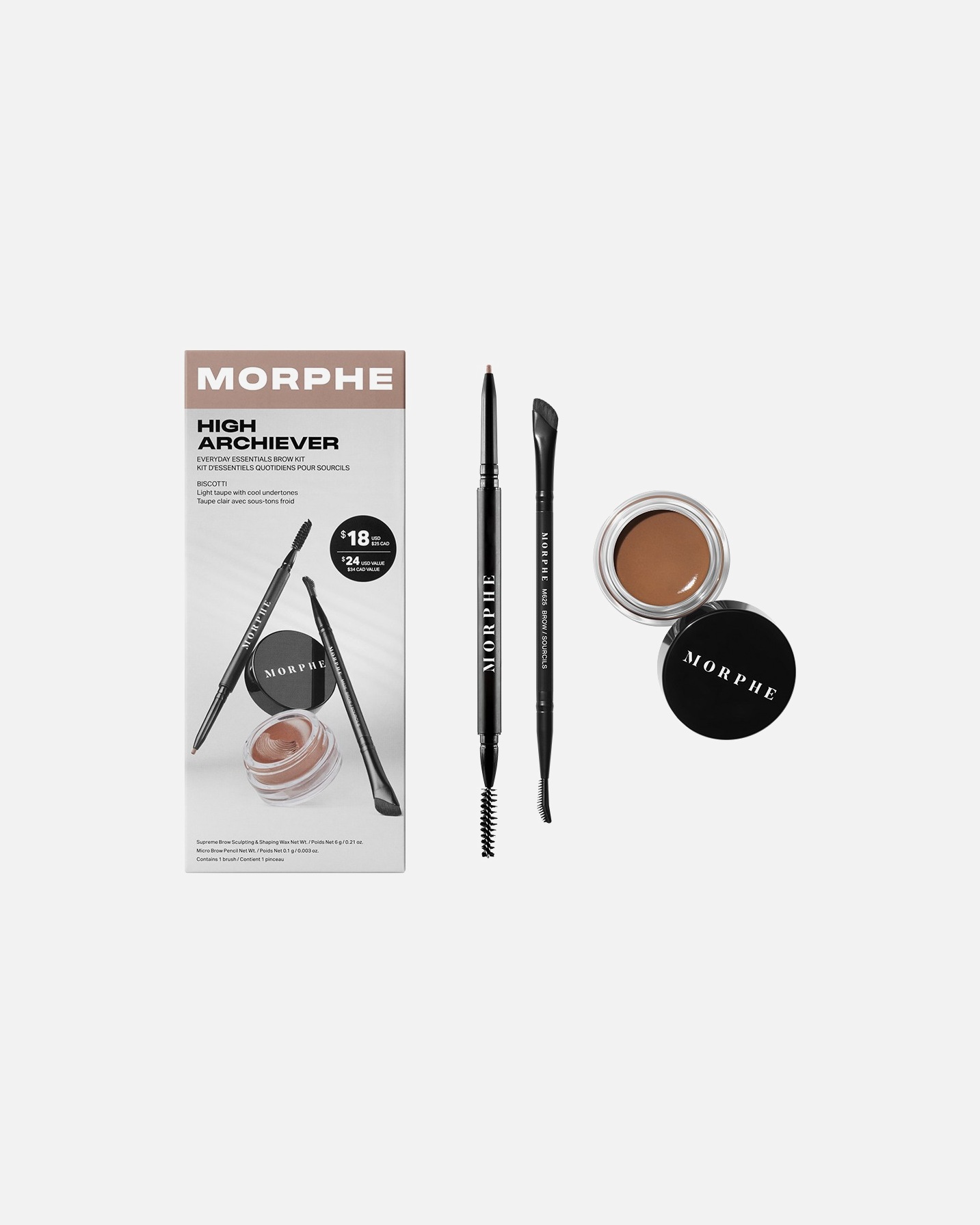 Set de maquillaje para cejas para Unisex Morphe High Archiever Everyday Essentials Brow Kit BISCOTTI