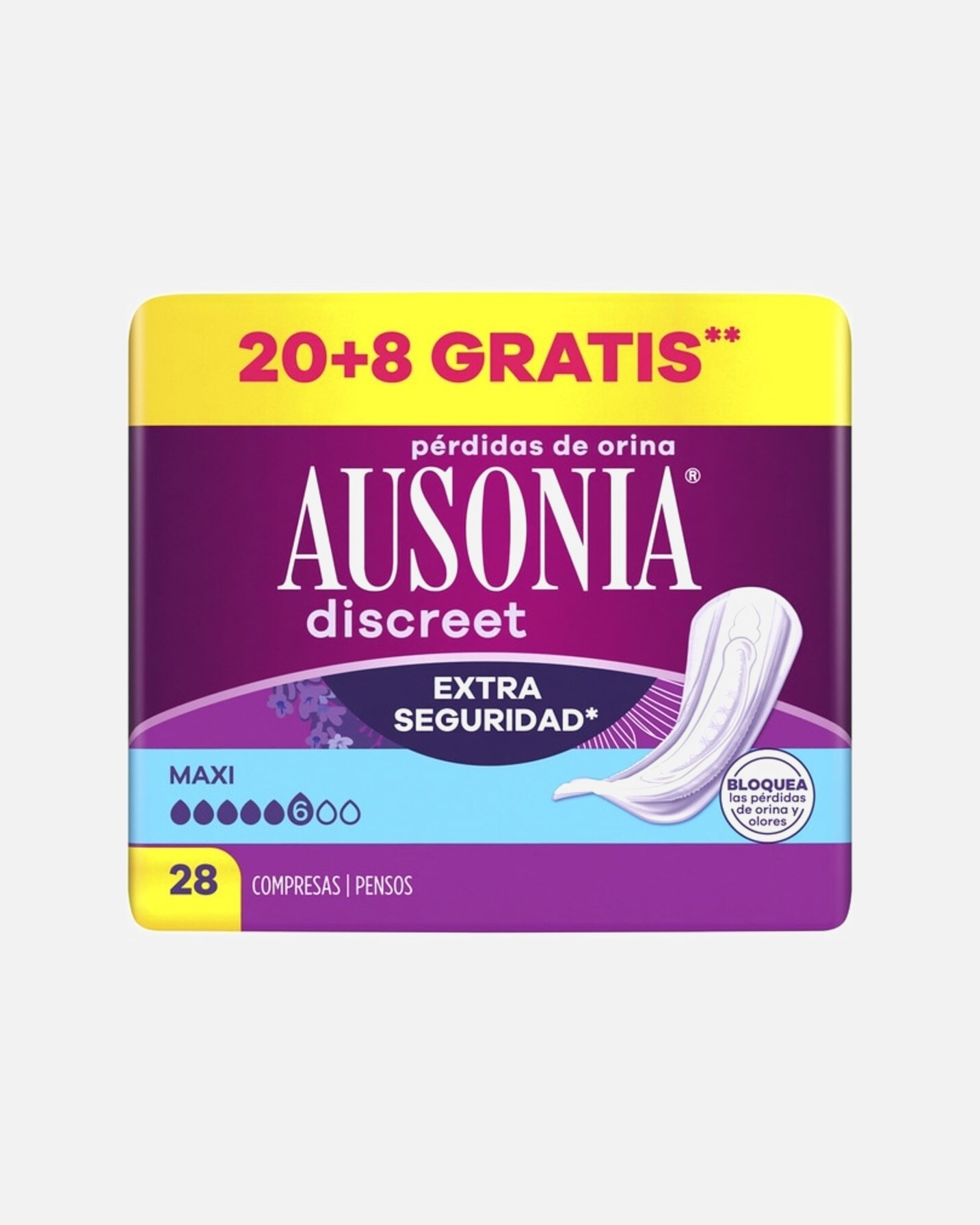 Salva slip para Unisex Ausonia Discreet Extra Seguridad Maxi para Pérdidas de Orina 28 Unidades