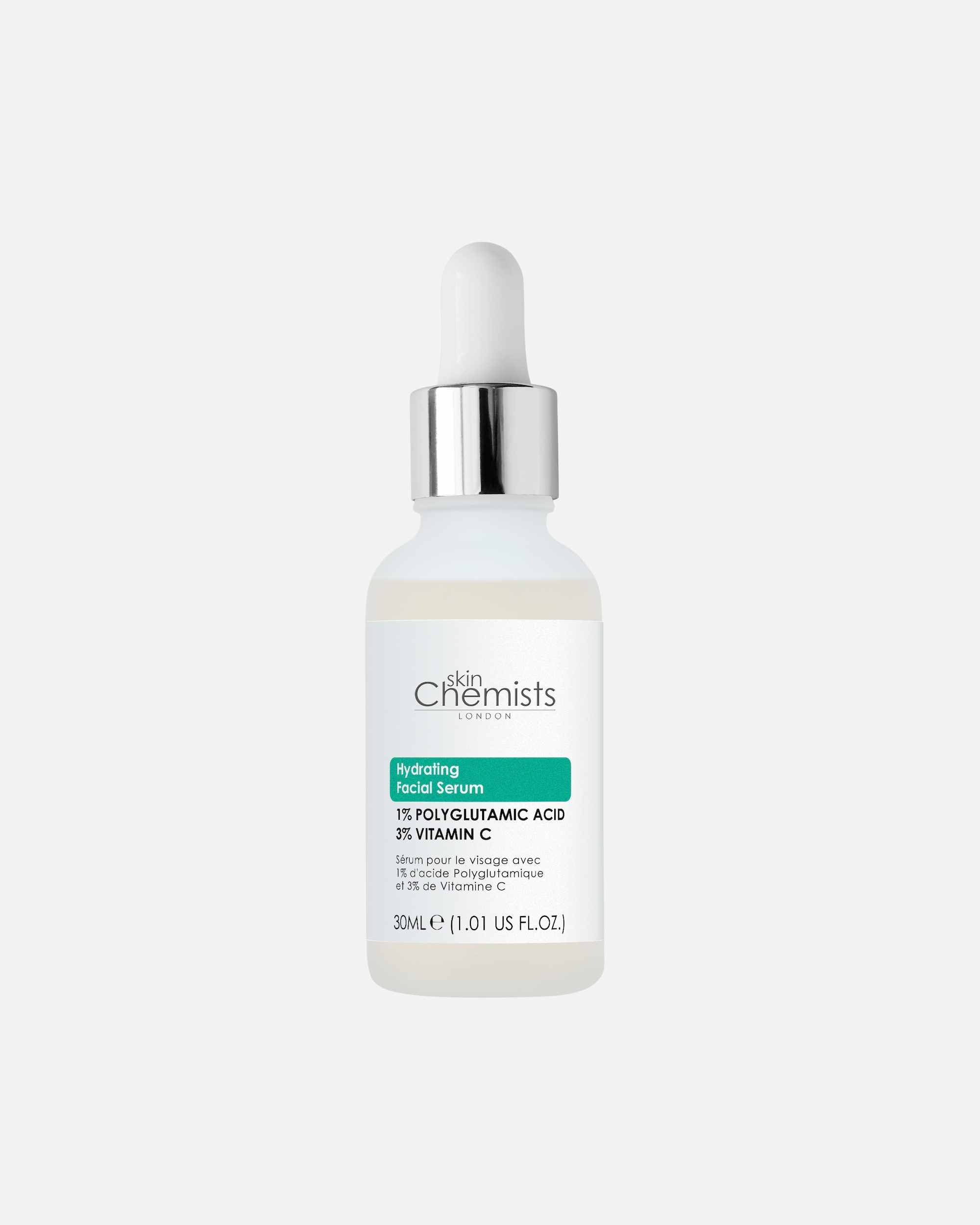 Suero hidratante para Unisex skinChemists 1% de Ácido Poliglutámico y 3% de Vitamina C 30 ml