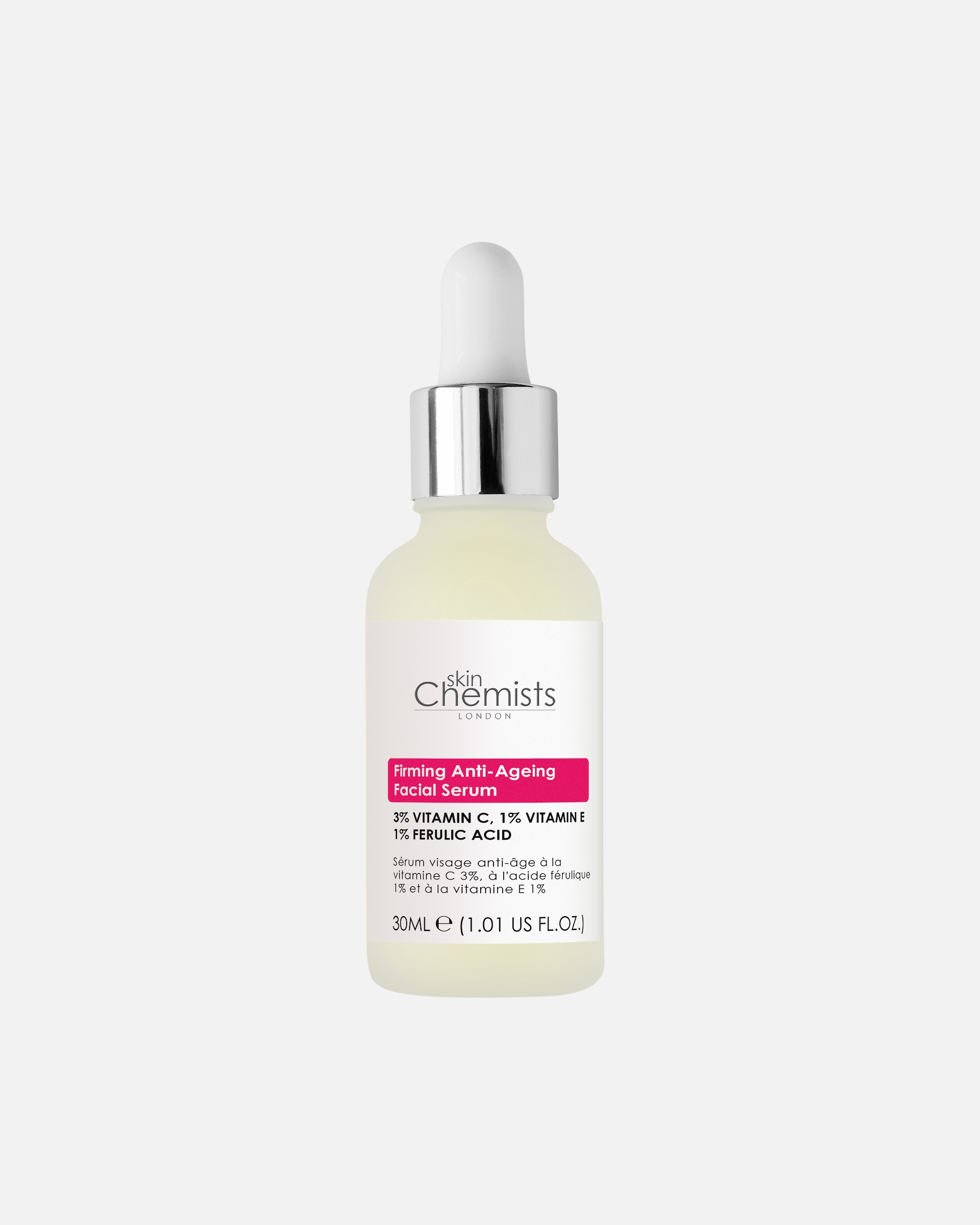 Suero antienvejecimiento para Unisex skinChemists 3% de Vitamina C, 1% de Ácido Ferúlico y 1% de Vitamina E 30 ml