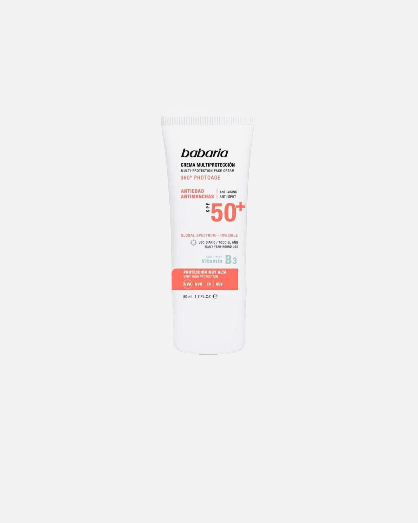 Crema solar corporal para Unisex Babaria SOLAR MULTIPROTECCION crema antimanchas SPF50+ 50 ml