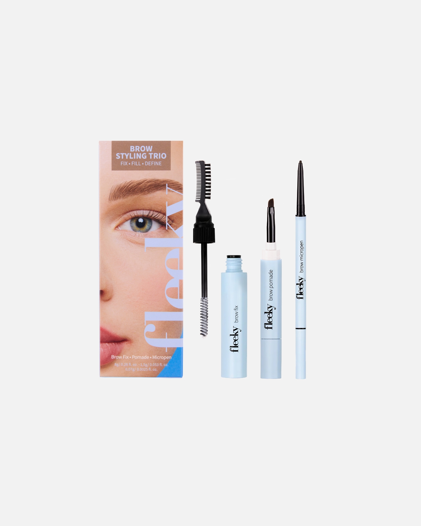 Set de maquillaje para cejas para Unisex Fleeky Set para Cejas - con Pomada, Fijador y Microlápiz Marrón claro