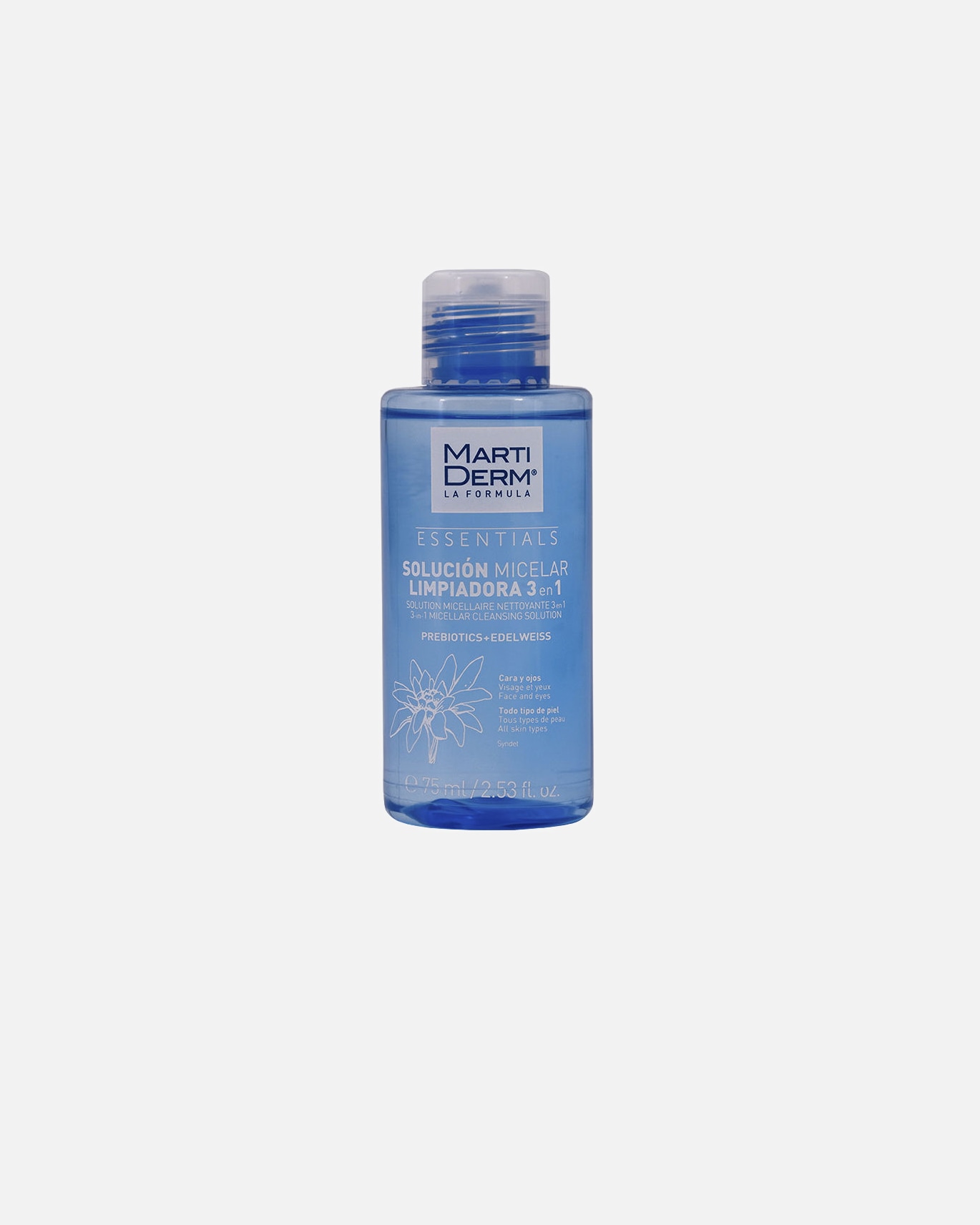 Agua micelar para Unisex Martiderm ESSENTIALS solución micelar limpiadora 3 en 1 75 ml