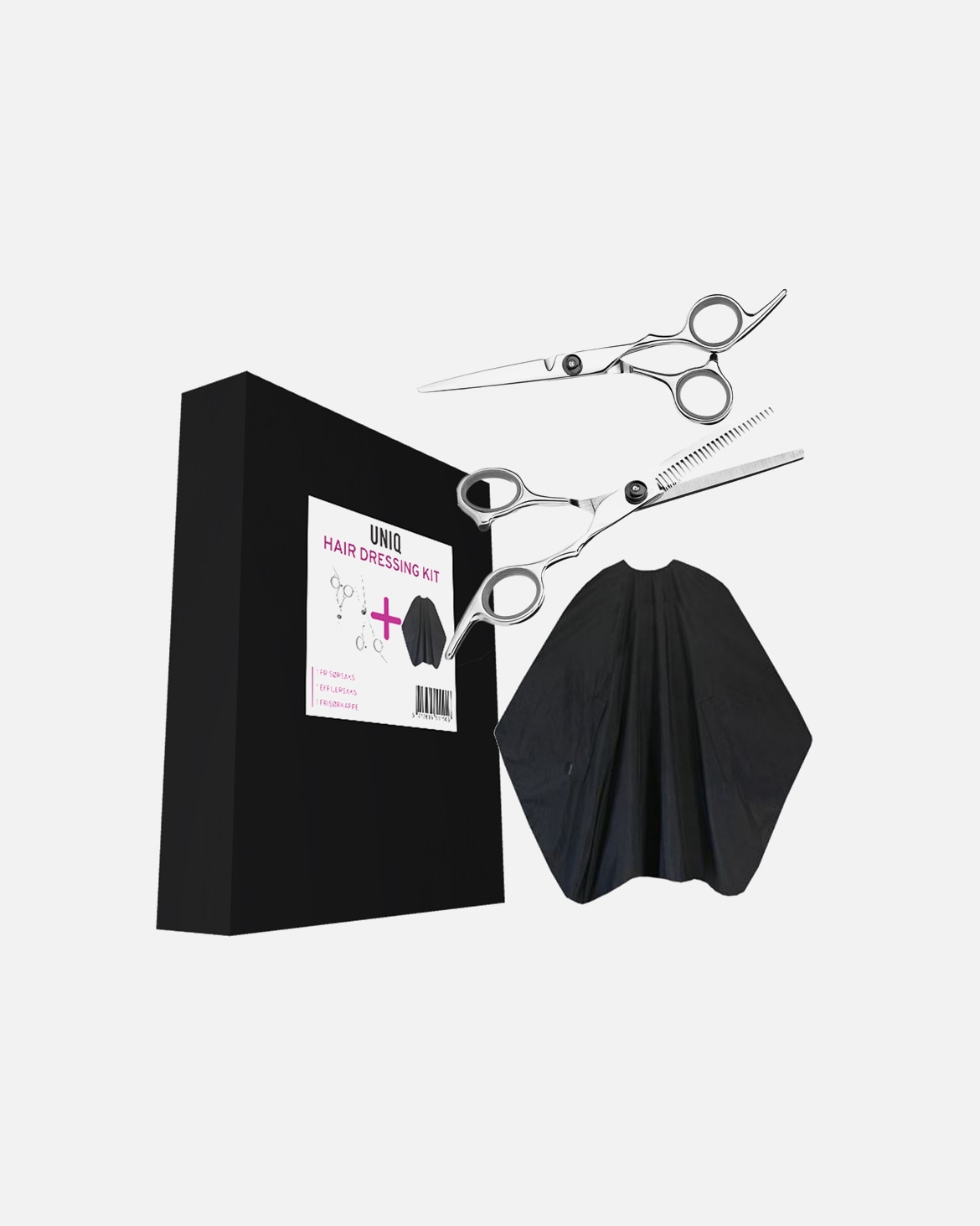 Tijeras para el cabello para Unisex UNIQ Set De Peluquería Con Dos Tijeras Y Capa De Peluquería Negro