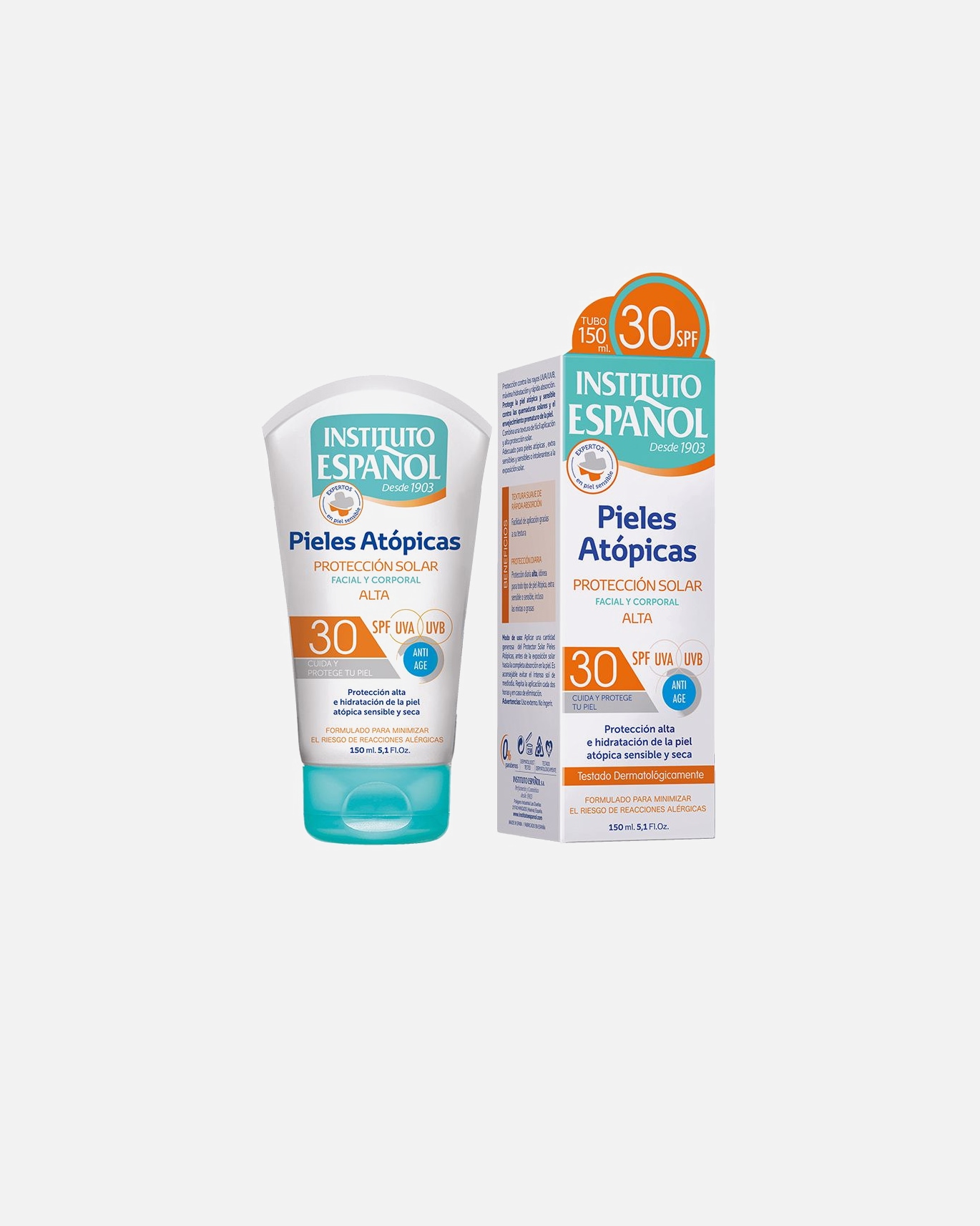 Crema solar para el rostro para Unisex Instituto Español PIEL ATÓPICA protección solar facial y corporal SPF30 150 ml