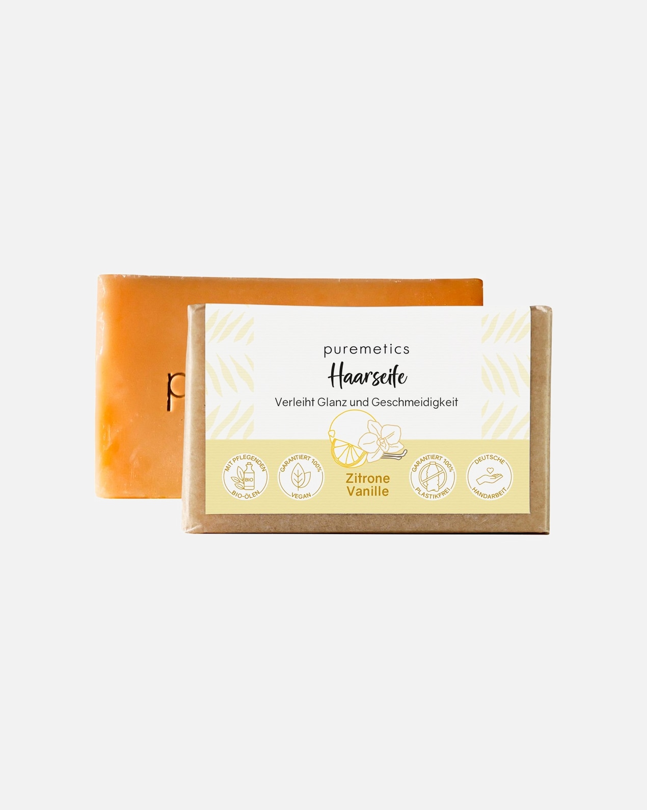 Champú capilar para Mujer puremetics Jabón capilar de limón y vainilla 75 g