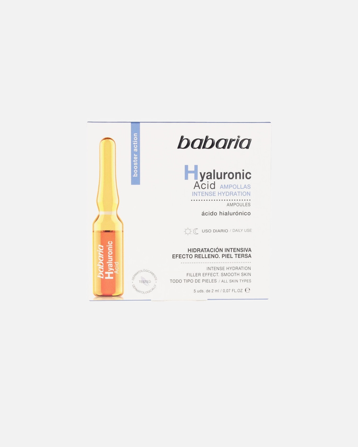 Crema facial para Mujer Babaria Ampollas hidratación intensa ÁCIDO HIALURÓNICO 2 ml