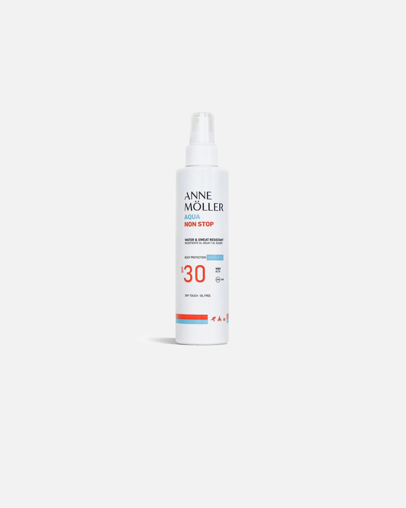 Crema solar corporal para Unisex Anne Möller AQUA NON STOP resistente al agua y al sudor spray lotion SPF30 175 ml