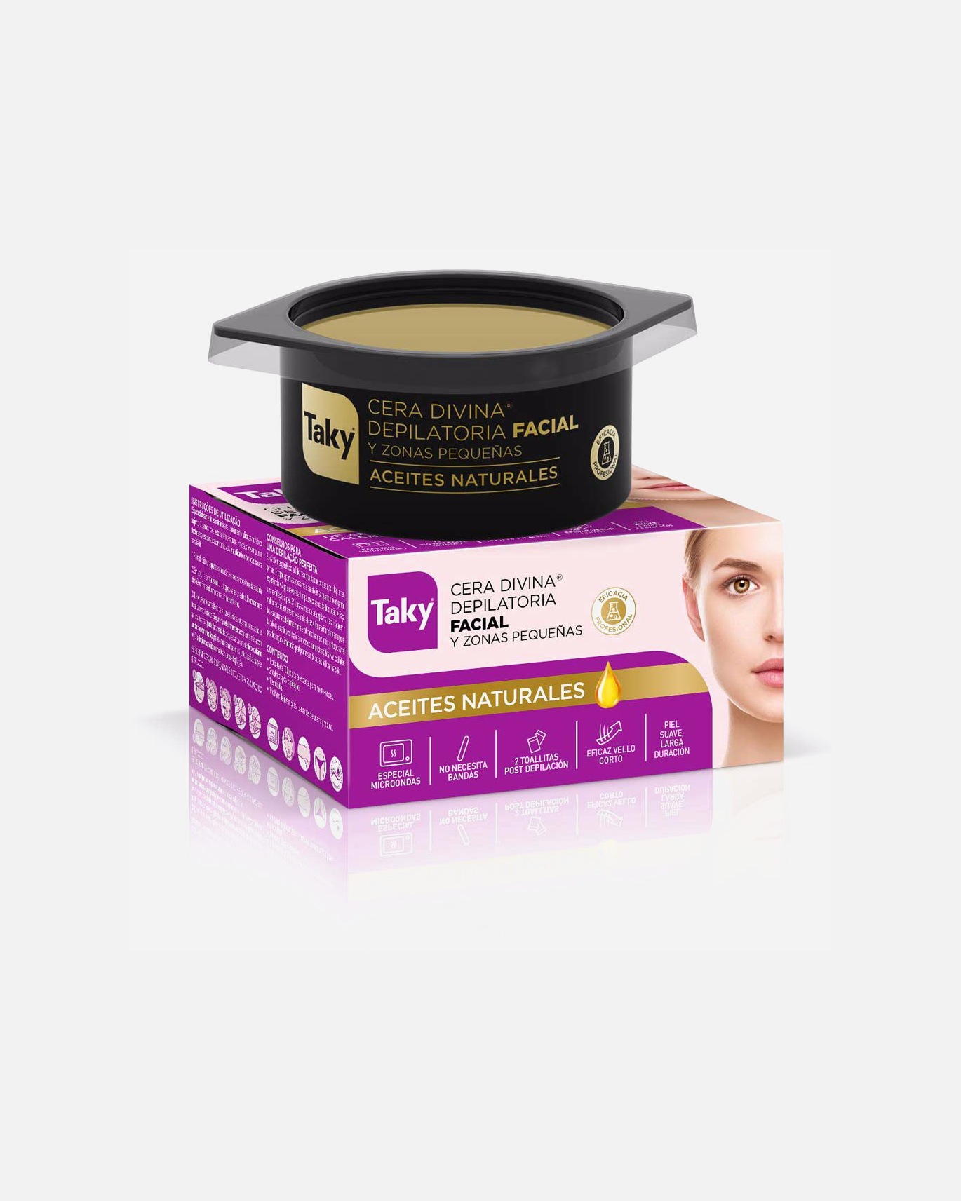 Depilación corporal para Mujer Taky ACEITES NATURALES cera divina facial 100 gr