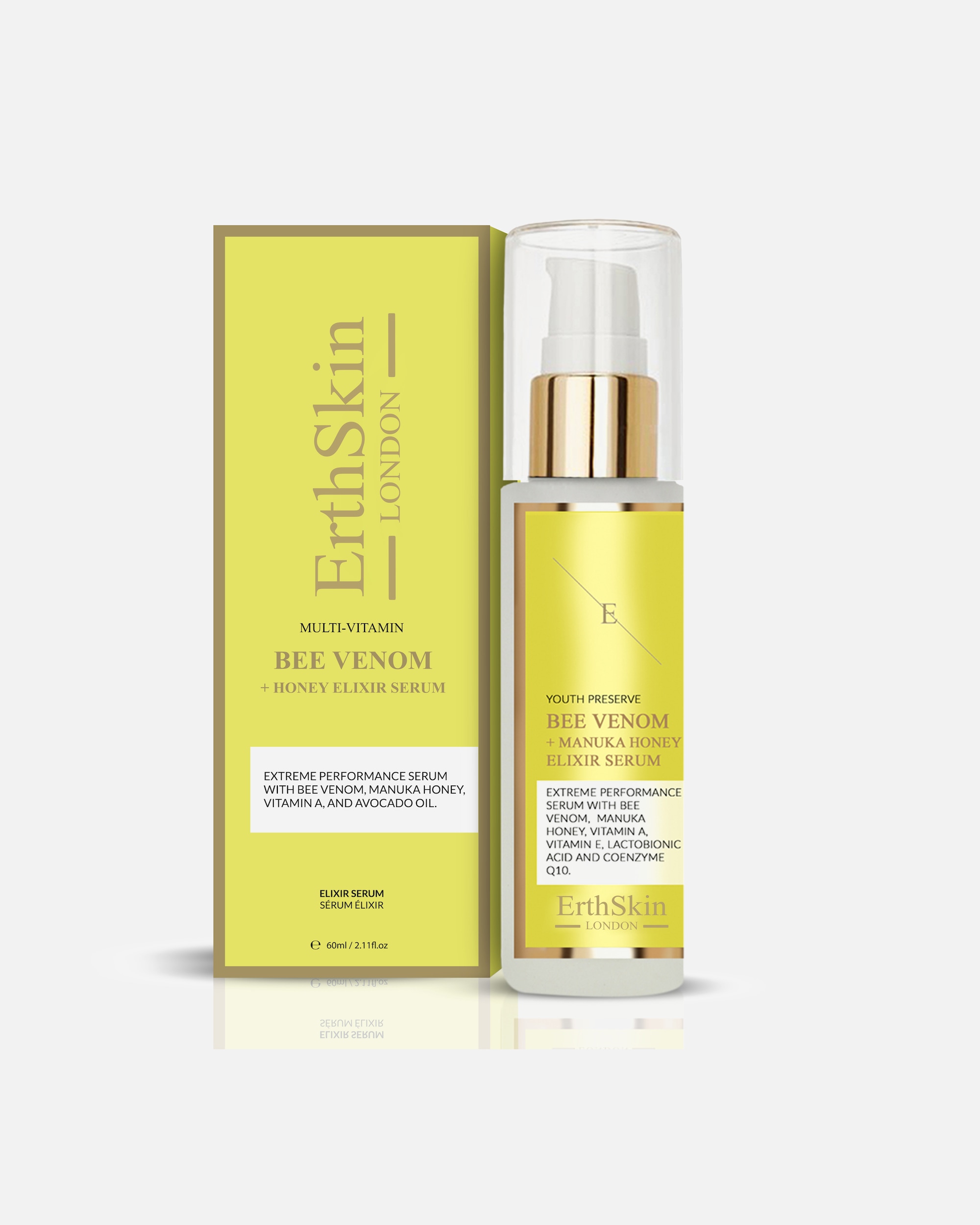 Suero hidratante para Mujer ErthSkin London Suero elixir de veneno de abeja + miel de Manuka 60ml