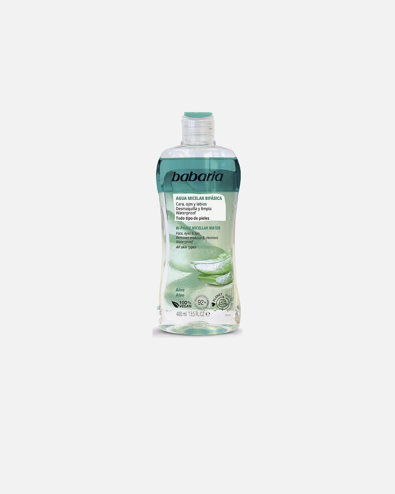 Agua micelar para Mujer Babaria DESMAQUILLADOR BIFASICO agua micelar aloe vera 400 ml