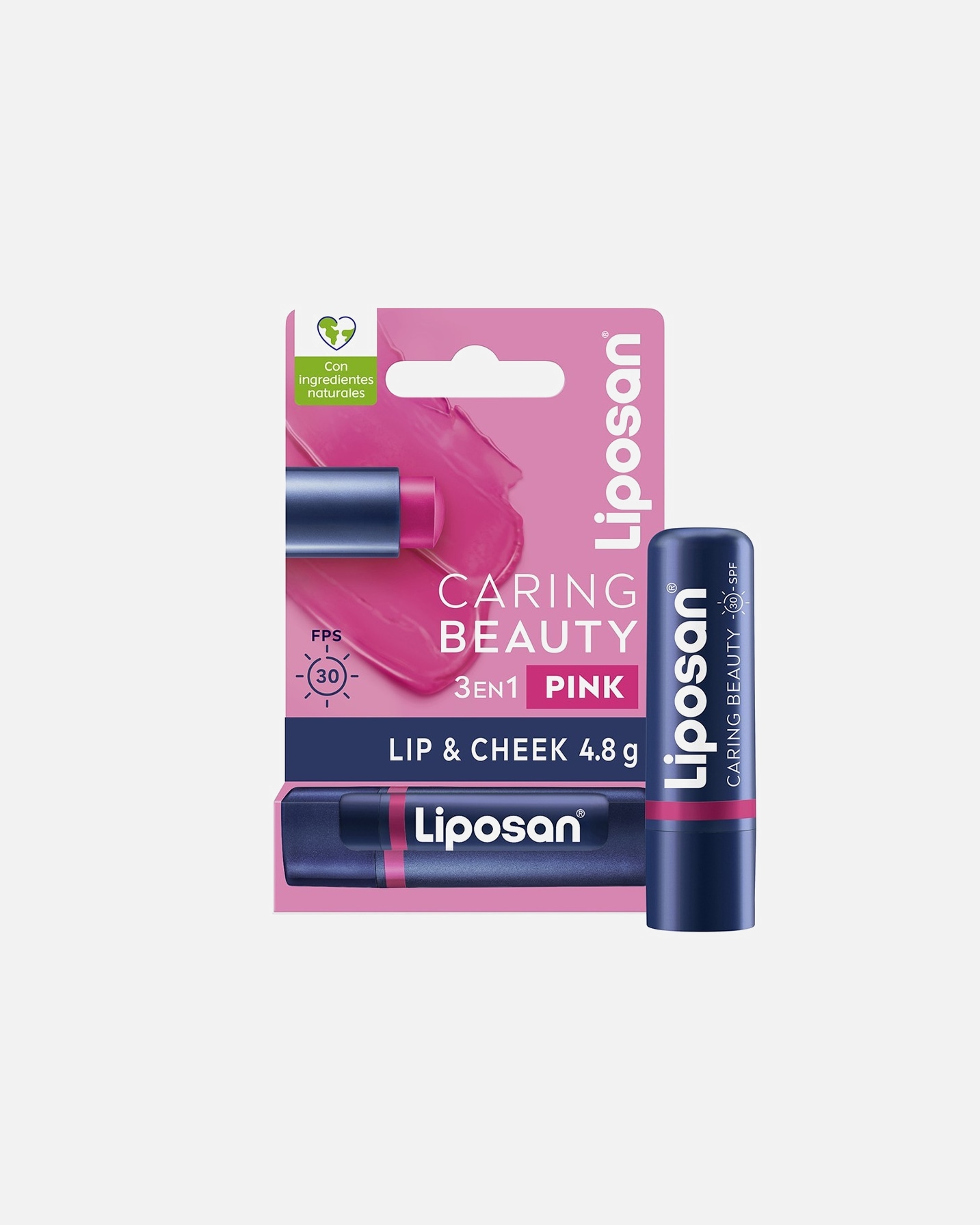Bálsamo labial para Unisex Liposan CARING BEAUTY BÁLSAMO 3 EN 1 LABIOS Y MEJILLAS COLOR INTENSO SPF30 Pink