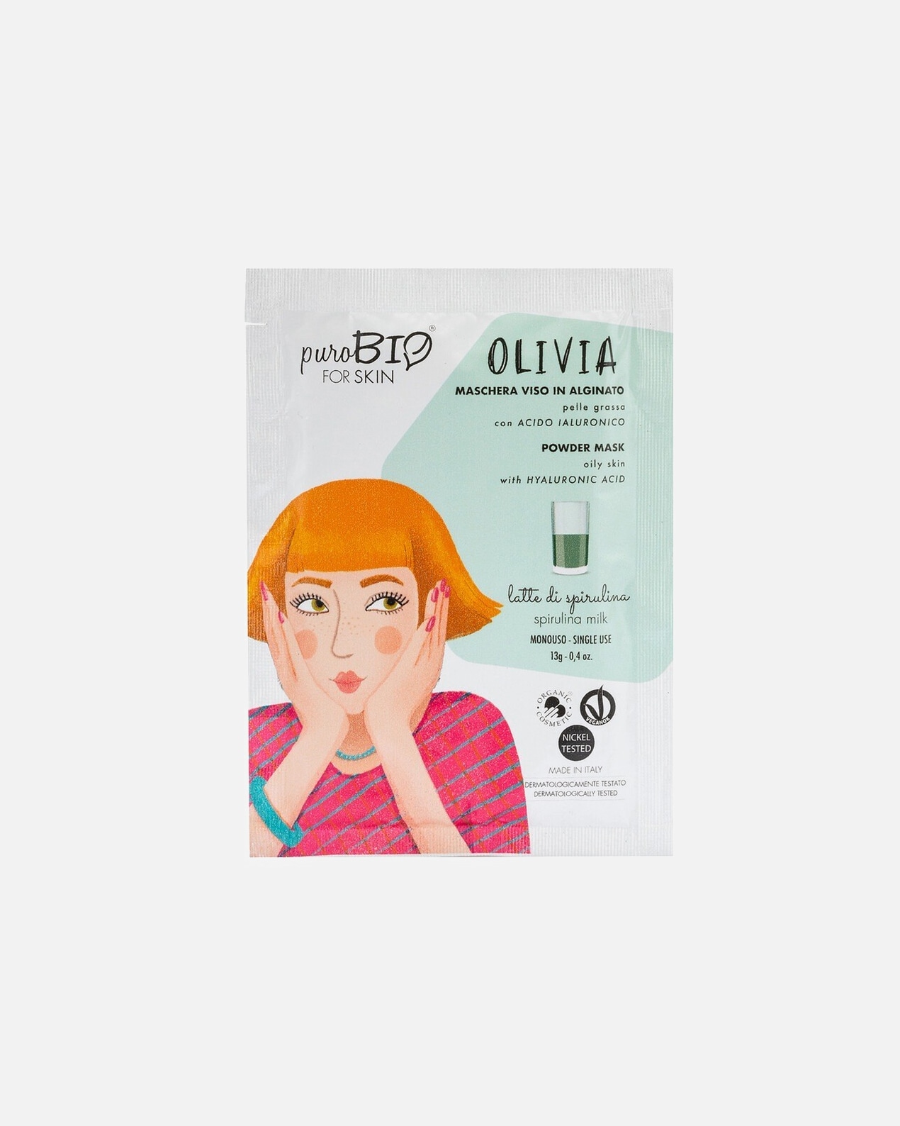 Mascarilla de brillo para Mujer Purobio Mascarilla de Alginato Olivia Spirulina